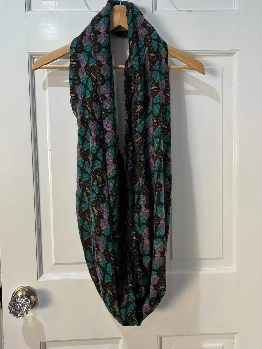 Urban Outfitters Infinity Scarf, with shades of purple, black, and teal.